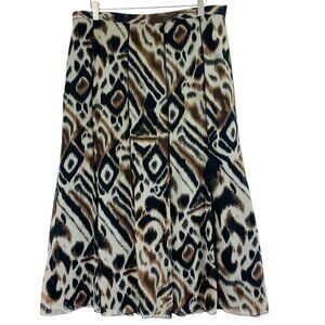 Laura Multi-Color Brown Geometric Flare Skirt A-Line Womens Size 14
